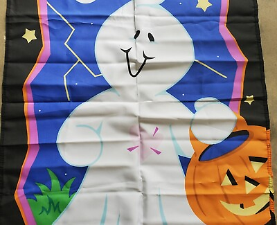 #ad Vintage Halloween House Flag Ghost Jack O Lantern Double Sided Large 42 x 29 $17.00