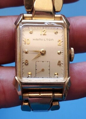 #ad Vintage Hamilton 14k Gold Filled watch running w Apex Band flex $339.07