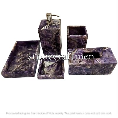 #ad Amethyst Stone Bathroom Set Of 5 Pcs Purple Quartz Stone Bath Christmas Sale $752.98