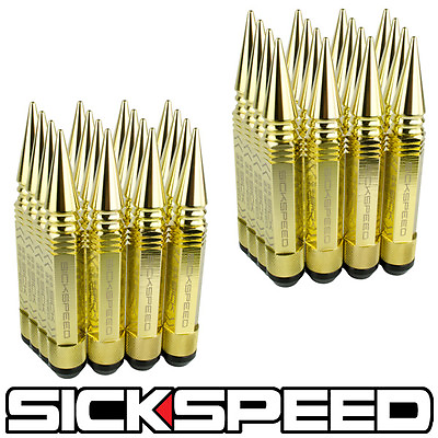 #ad SICKSPEED 32 PC 24K GOLD 5 1 2quot; LONG SPIKED STEEL EXTENDED LUG NUTS 1 2X20 $160.88