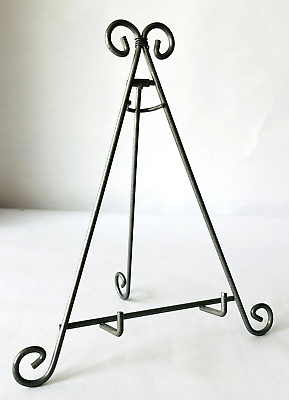 #ad Grey Metal Folding Easel Plate Holder or Photo Art Display 10.5quot; Scroll Design $15.29