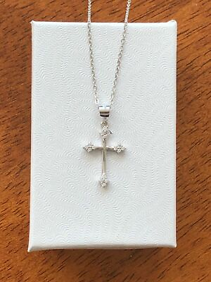 #ad Small Cz Cross Pendant Necklace 925 Sterling Silver Womens 17mm 0.67quot; 18.5 20quot; $27.85