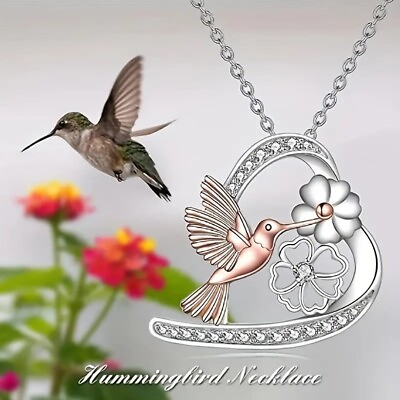 #ad Elegant 925 Sterling Silver Heart Hummingbird Fashion Jewelry Pendant Necklace $15.74