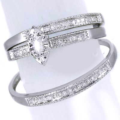 #ad 0.18 Ct Marquise Diamond 10K Gold Wedding Band Bridal Groom Free amp; Fast Shipping $402.54