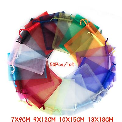Drawstring Organza Bags See Through Jewelries Gifts Pouches Clear Sachets 50pcs $8.06