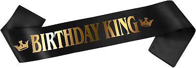 #ad Grevosea Birthday King Sash Happy Birthday Banner Black Satin Birthday Sash with GBP 6.69