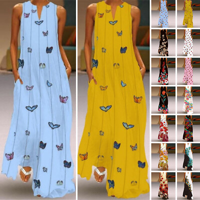 #ad Womens Vest Dress Casual Sleeveless Tunic Top Party Evening Long Maxi Sundress $19.94