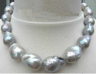 #ad HUGE 17quot;18 28MM NATURAL AUSTRALIAN SOUTH SEA GENUINE SILVER GRAY PEARL NECKLACE $480.00