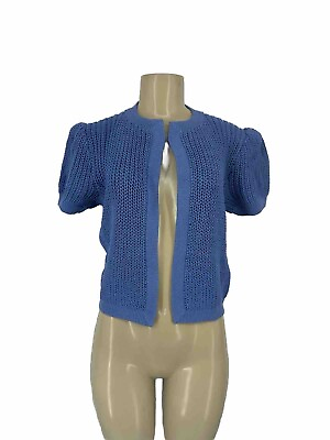 #ad Vtg St. John S M Marie Gray Women Blue Knit Cropped Shrug Bolero Sweater F1 $27.00