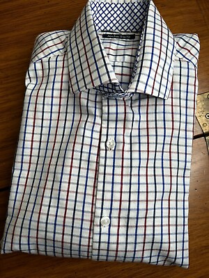 #ad Tailorbyrd Mens Button Up Shirt Size 15 32 33 L S Flip Cuff Plaid Trim Fit B22 $15.50