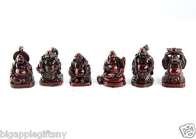 Set of 6 Mini Red Feng Shui Laughing HAPPY Buddha Figures amp; Statue Wealth 2quot; Tal $9.95