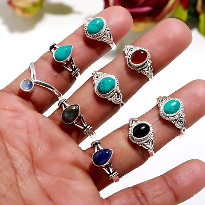 #ad 200 Pcs Assorted Mix Gemstones 925 Sterling Plated Wholesale Silver Rings Lot $479.99