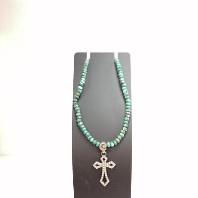 #ad Crescent Luna Turquoise Silver925 Cross Necklace $179.15