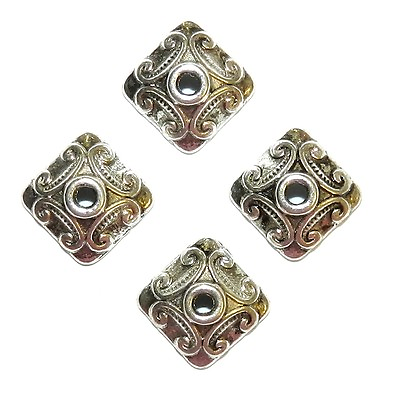 #ad ML7280 Antiqued Silver Unique Square 10mm Embellished Metal Bead Caps 100pc $10.20