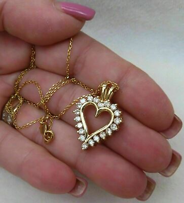 #ad 1.00CT Lab Created Diamond Heart Pendant Necklace Womens 10k Yellow Gold Plated $63.22