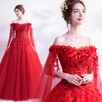#ad Women Romantic Gown Long Sleeve Bridal Wedding Gown Fairy Evening Dress $89.09