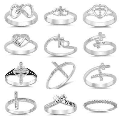 #ad 925 Sterling Silver PRETTY HEART MEDIEVAL CROSS INFINITY RINGS SIZES 4 to 10* $15.48