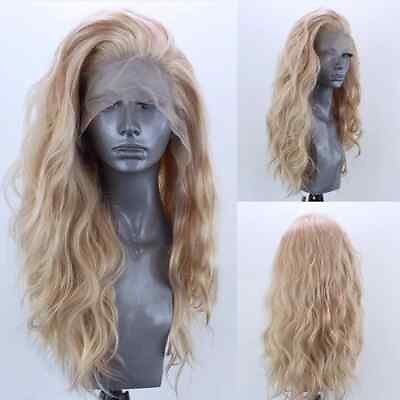 #ad Blonde T Glueless Lace Front Wigs Water Wavy Heat Resistant Hair Synthetic Women $29.99