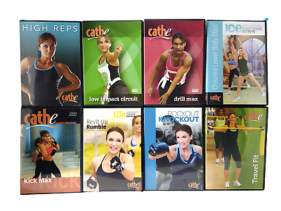 #ad Cathe Workout 8 DVD Lot High Reps Drill Max Kick Max Travel Fit Rev#x27;d Up $54.99