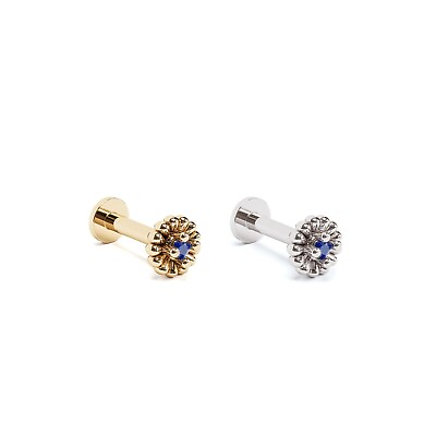 #ad 14K REAL Solid Gold Sapphire Tiny Floral Stud Helix Tragus Cartilage Earring $99.00