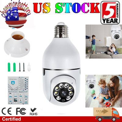 #ad Panorama Screw in Light Bulb Security Camera Outdoor 2.4G 5G Wi Fi 1080P Smart $19.99