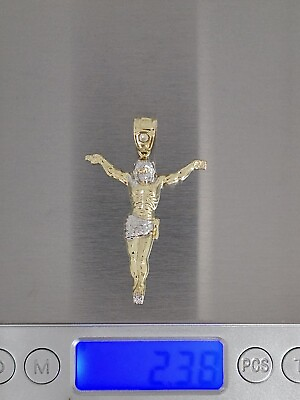 #ad Men#x27;s Diamond Cut Crucifix Jesus Body Pendant Charm Real 10K Yellow Gold 2.38g $149.00
