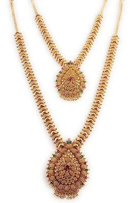 Indian Traditional 22 Ct Gold Plated Ruby Necklace Set For Women Yellow Color $59.30