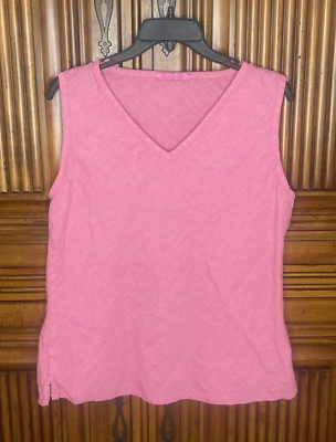 #ad Cut Loose Womens Top Large Pink Linen Springtime Summery V Neck No Sleeve $27.97