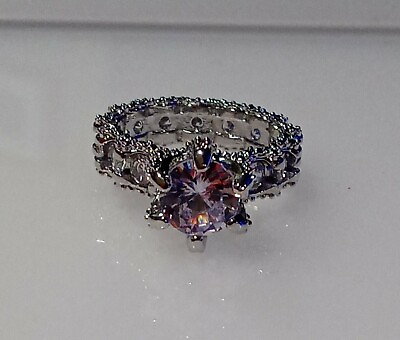 #ad Fashion 925 Silver Lab Sapphire Diamond Ring Engagement Wedding Promise Ring $150.00