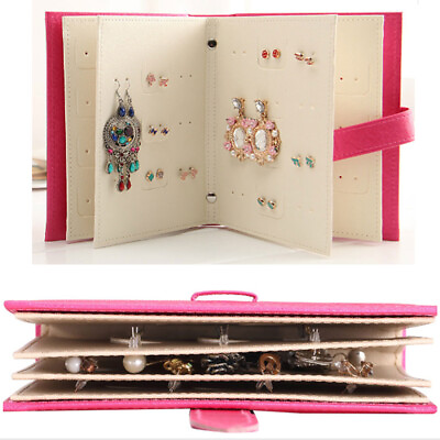 #ad Jewelry Book Storage Bag Stud Earrings Collection Necklace Display Box Organizer $15.49