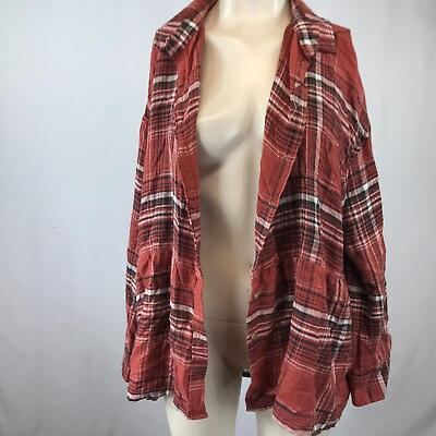 #ad American Eagle Women#x27;s Small Reddish Brown Plaid Long Sleeve Button Top $16.99