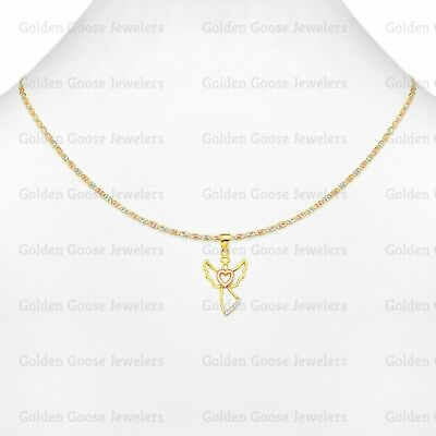 #ad Real 14KT Rose Or Yellow Gold CZ Angel Wings Charm Pendant Valentino Free Chain $219.00
