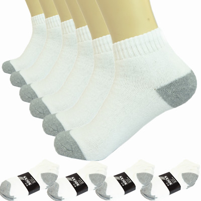 #ad 3 12 Pairs Ankle Quarter Crew Mens Sports Socks White 2 Tones Cotton Size 9 13 $6.99
