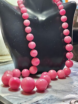 #ad Vintage Pink Lucite Graduated Bead Necklace Double Knotted $23.99