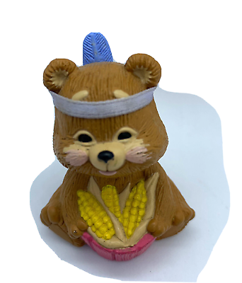 #ad 1988 Hallmark Thanksgiving Indian Bear with Corn Merry Miniature Mini QFM1511 $4.86