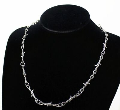 #ad New Silver Chrome Barb Wire Necklace Pendant Biker Trucker Chain $11.88
