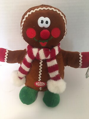 #ad Animated Singing Swaying Christmas Gingerbread Man Plush NWT Red White Scarf $15.00