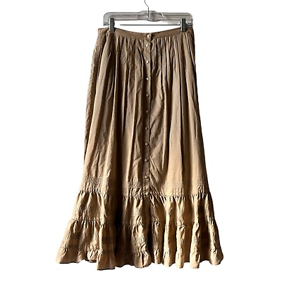 #ad Vintage Lauren Ralph Lauren Tan Cotton Button Front Tiered Maxi Skirt Size 10 $59.00