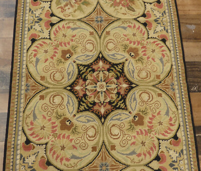 #ad 2#x27;6quot;x10 Stunning French Floral Needlepoint Hand knotted wool area rug runner $294.50