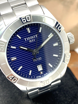 #ad Tissot PR100 Men#x27;s Watch Swiss Quartz 42mm Blue Dial Silver Steel T1016101104100 $296.97