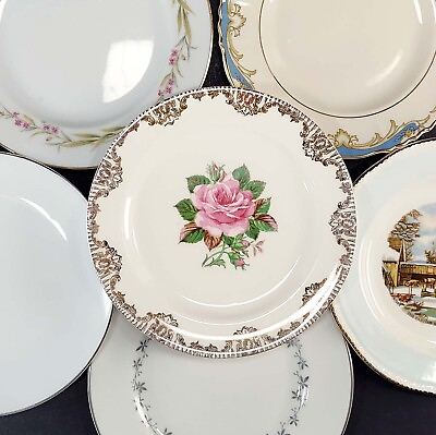 #ad Vintage Mismatched China Dessert Plates Multicolor Assorted Patterns Set of Six $25.99