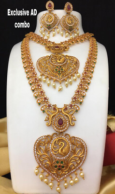#ad Indian Bollywood Style Gold Plated Handmade Bridal Necklace Set Wedding Jewelry $69.99