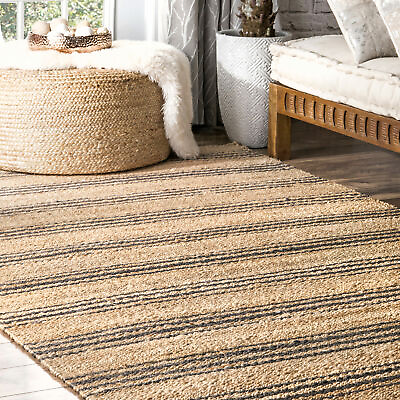 #ad nuLOOM Hand Loomed Sandy Jute Area Rug in Natural Casual Striped Design $225.12