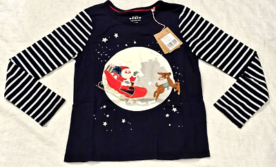 #ad Mini Boden Festive Santa Applique Shirt Top Blue NWT New 9 10 $35.98