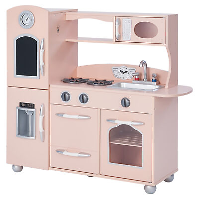 #ad Teamson Kids Retro Wooden Kitchen Toy Kitchen Pink With Ice Maker TD 11414P $211.99