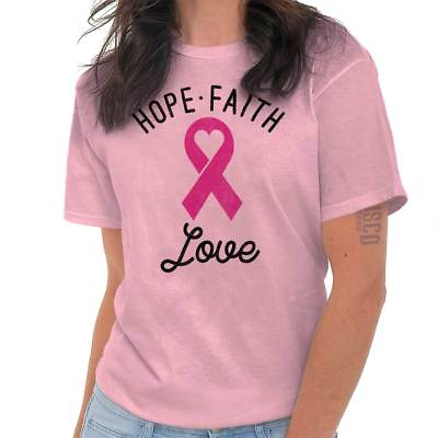 #ad Hope Faith Love Breast Cancer Pink Ribbon Womens Short Sleeve Crewneck Tee $19.99