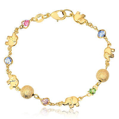 #ad Brzl Jewelry Swarovski Elephant Bracelet Gold 7.5 inches New $18.95
