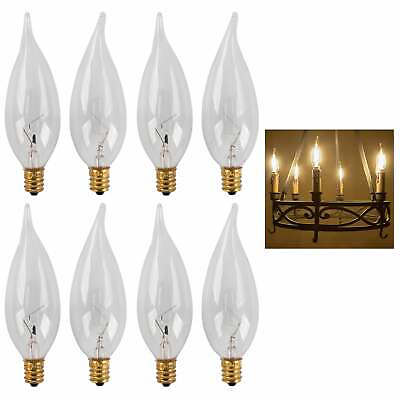 #ad 8 Pc Light Bulbs Candle Candelabra Base 40W 120V Lamp Chandelier Flame Tip Clear $15.49