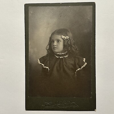 #ad Antique Cabinet Card Photo Young Girl Portrait Late 1800s Ribbon Cute Dress $14.00