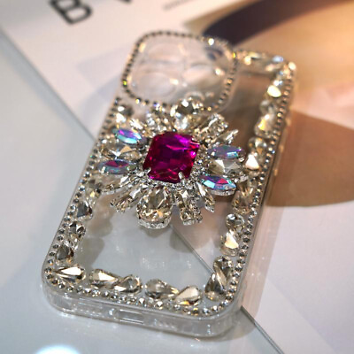 #ad Crystal Clear Rhinestone Handmade Phone Case with Foldable Phone Stand Bling Sp $19.99